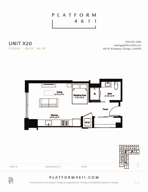 a floor plan of unit x20 at Platform 4611, Chicago Illinois